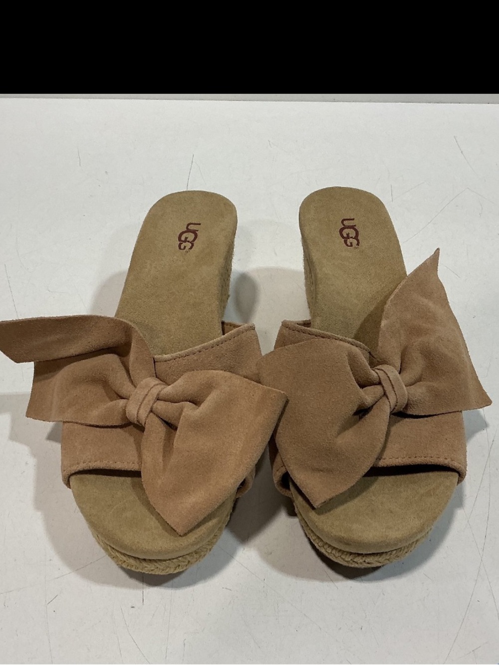 NEW!! UGG Women’s Jaycee Brown Suede Bow Slide Wedge Espadrille Sandal Size 8.5M